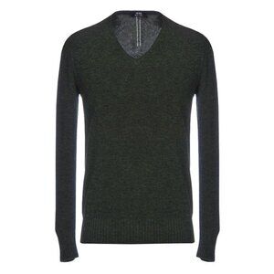 NWT New $210 +39 MASQ V-Neck Wool Dark Green Sweater Size S Made In Italy